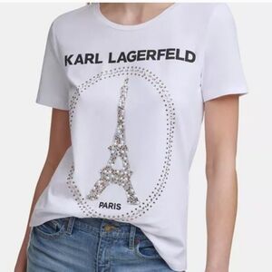 Karl Lagerfeld White Paris Logo  T-Shirt XL